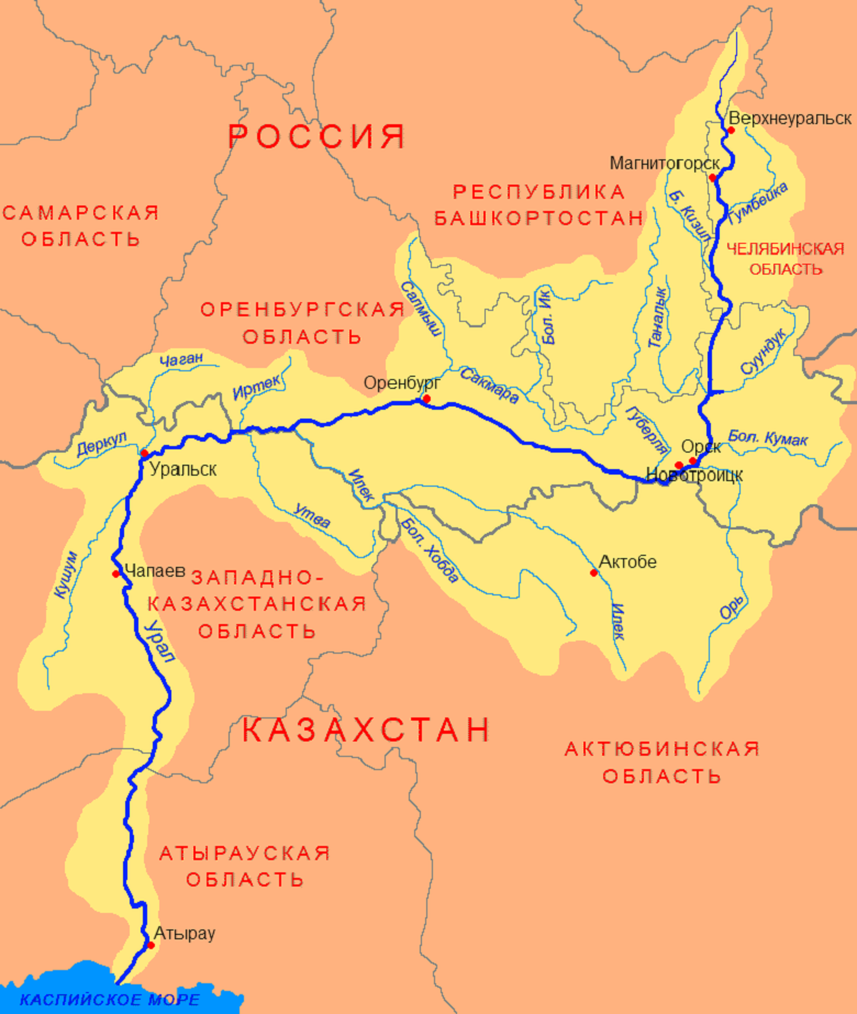 Оренбург на карте казахстана